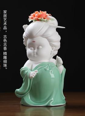 唯美唐朝仕女摆件新中式古风客厅电视柜酒柜博古架家居装饰艺术品