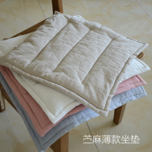 简约纯色透气白色棉麻亚麻办公室汽车坐垫餐椅垫座垫防滑定制 薄款