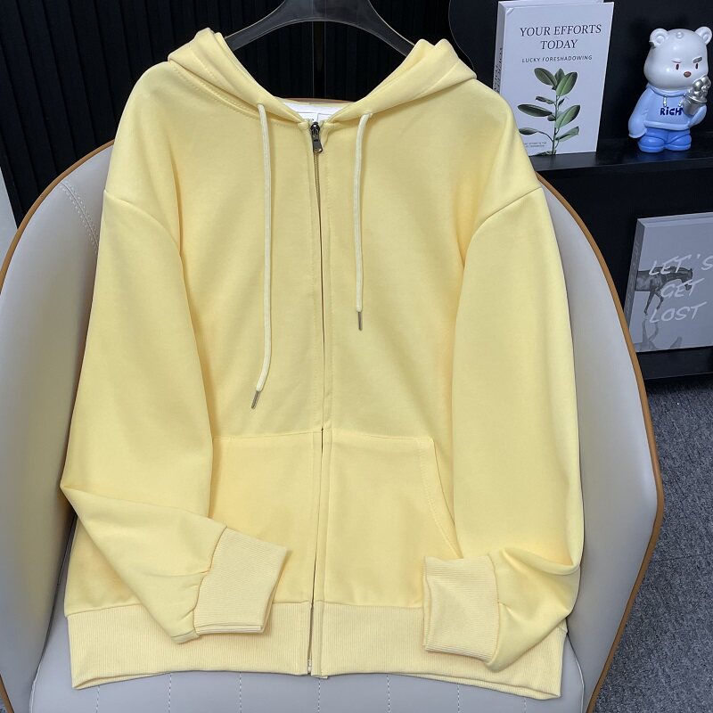 Fjwldy大码女秋冬开衫连帽拉链卫衣外套加绒显瘦宽松韩系上衣