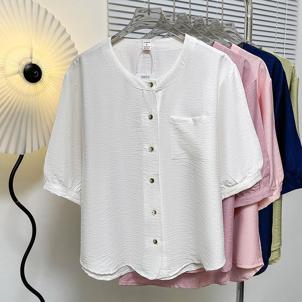 Fjwldy高级感减龄衬衫女年轻款夏季气质大码百搭妈妈装短袖上衣