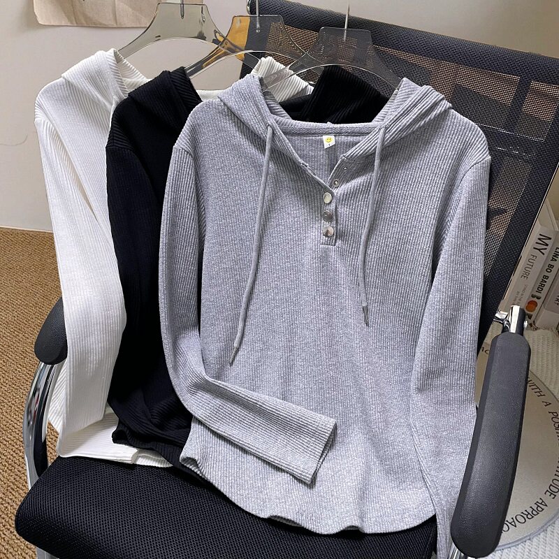 Fjwldy早秋女内搭2025新款外穿修身显瘦穿搭长袖t恤灰色大码上衣