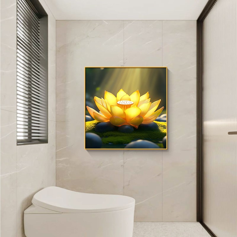 新款卫生间装饰画现代简约防水浴室墙挂画洗手间荷花净秽图免打孔图片