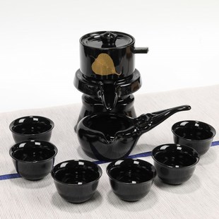 会客懒人防烫陶瓷套装 石磨自动功夫茶具整套家用中式 旋转茶壶盖子