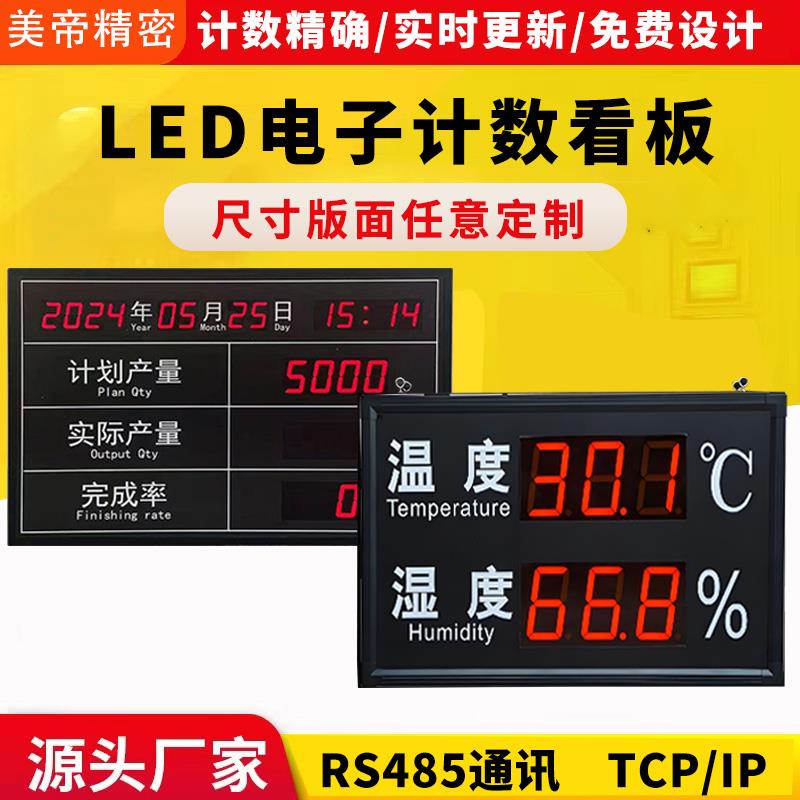 数码管显示屏车间计数led生产管理电子看板温湿度485通讯双面时间