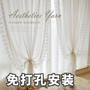 白色蕾丝纱帘透光不透人新款 法式 卧室飘窗窗帘双层带纱短帘