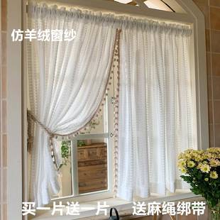 浪漫蕾丝纱帘窗帘窗纱透光不透人免打孔安装 奶油风法式 飘窗客厅