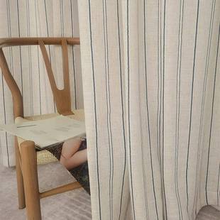 棉麻亚麻小窗帘纱帘遮光客厅阳台厨房不透人短帘半帘门自粘贴 日式