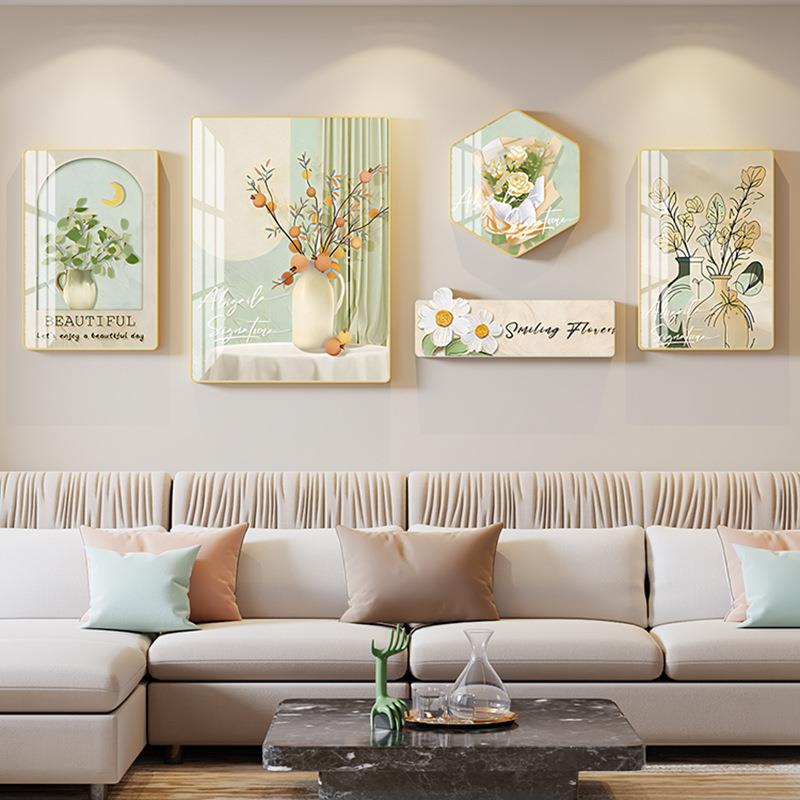 现代花卉客厅沙发背景墙面装饰画餐厅卧室轻奢挂画北欧奶油风壁画图片