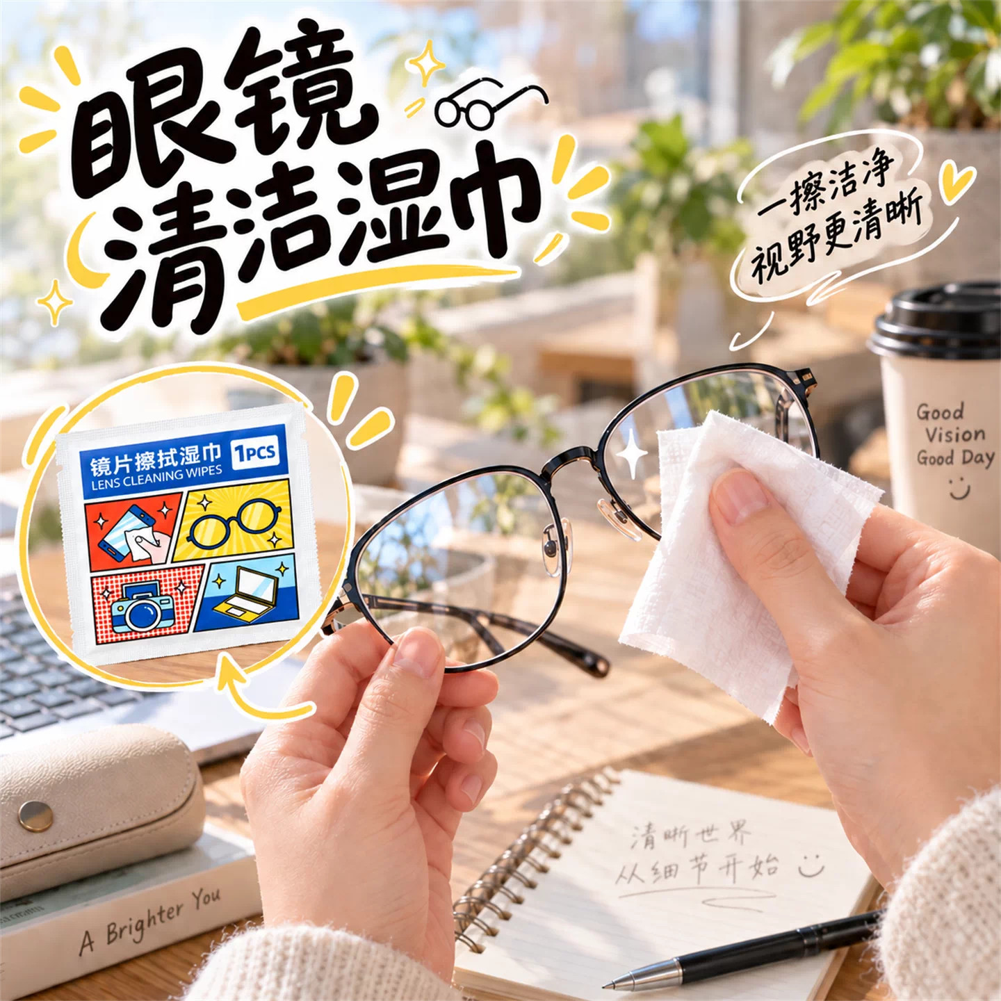 眼镜专用清洁湿巾一次性眼镜布