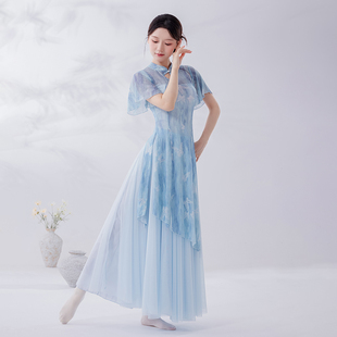 新中式旗袍古典舞纱衣连衣裙飘逸演出服中国舞练功服舞蹈上衣女新