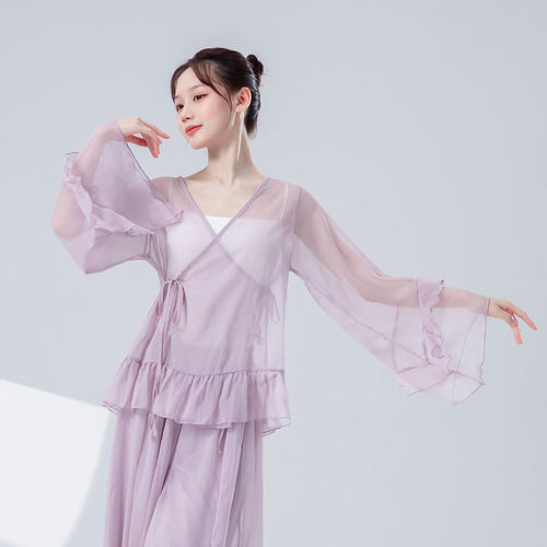 古典舞服跳舞上衣女喇叭袖系带荷叶边飘逸仙气练功服中国舞演出服