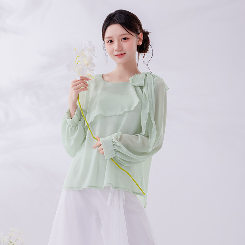 古典舞宽松上衣女中国风飘带两用练功服仙气日常防晒舞蹈罩衫衬衣图片