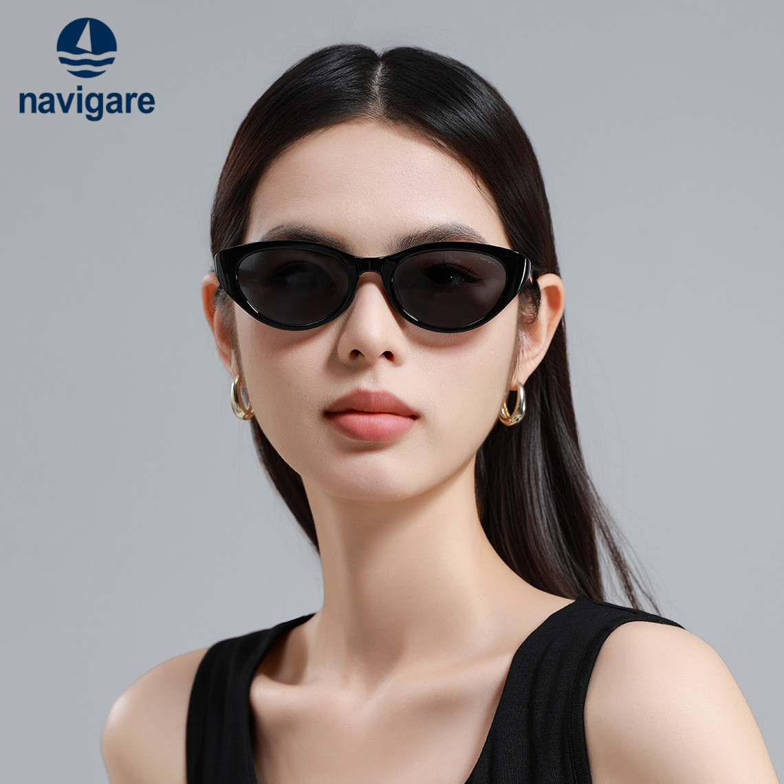 Navigare小帆船猫眼墨镜女款可折叠椭圆偏光太阳镜开车防晒眼镜