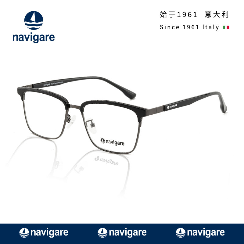 Navigare小帆船近视眼镜框时尚女款可配度数商务半框型情侣高级感