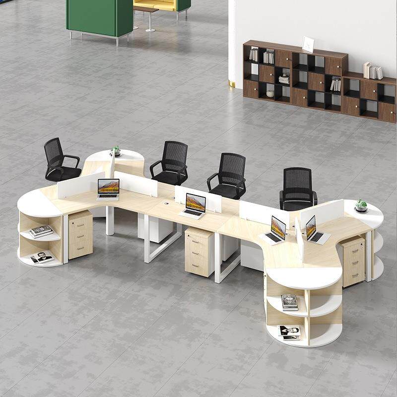 异形职员办公桌椅组合简约现代3/6/8人位屏风卡位员工弧形办公桌
