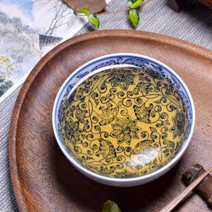 景德镇青花瓷缠枝莲纹品茗杯茶碗全手工陶瓷手绘主人杯大号普洱杯