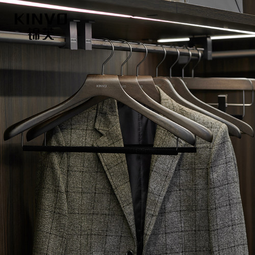 锦芙高端实木衣架大衣西服专用衣撑高档衣柜衣帽间专用黑色衣挂