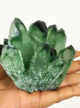 绿幽灵晶簇 绿色白色水晶簇矿物标本奇石生态景观家居摆件