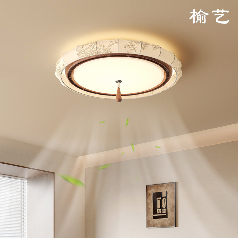 榆艺中古风扇灯卧室新中式宋代美学布艺印花环绕出风儿童房吸顶灯,家装灯饰光源,风扇灯,淘宝优惠券,粉丝福利购,淘宝优惠卷