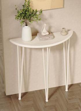 简约白色弧形实木玄关桌半圆入户走廊靠墙极窄小条案过道置物桌子