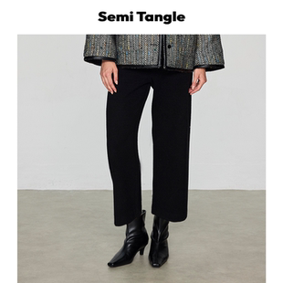 针织绒感松紧腰配靴子弹力九分裤 Semi Tangle「Sesia」春秋新品