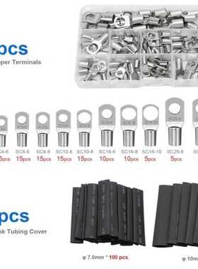 280pcs窥口铜管端子SC接线端子130PCS+150PCS铜鼻子热缩管