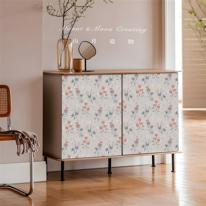 山月造物小清新衣柜门贴纸轻奢复古卧室橱柜移门旧家具翻新贴纸