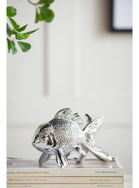 AB出口银色小金鱼摆件玄关样板房家居桌面雕塑工艺品吉祥送礼