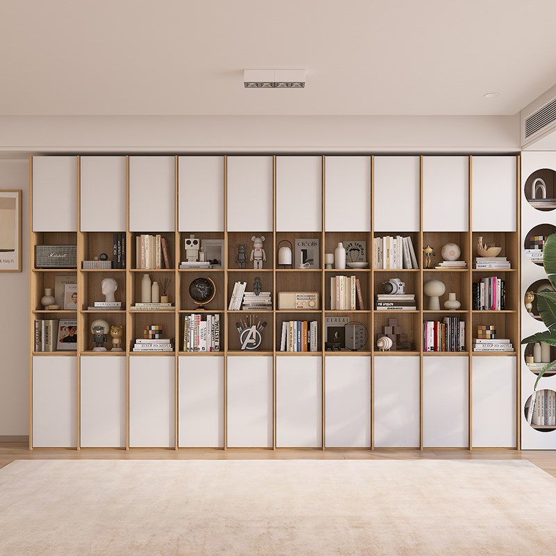 优选极简客厅书柜一体整墙定制尺寸柜子沙发背景柜组合书房书架收
