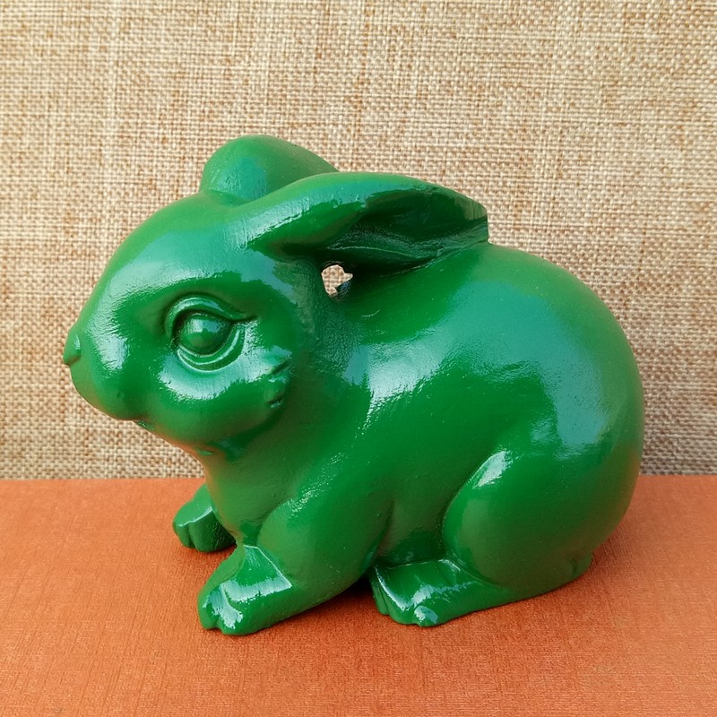实木绿色兔子摆件木质生肖垂耳兔木头雕刻青兔福兔木制车载工艺品