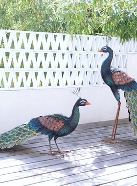 孔雀开屏摆件落地铁艺中式庭院阳台户外花园布置大型装饰仿真动物