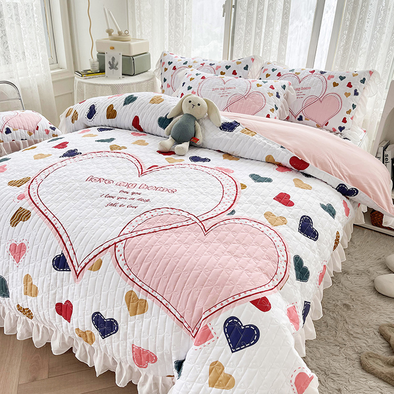 优选韩式小清新夹棉加厚被套枕套2件套花边公主风200x230双人单件