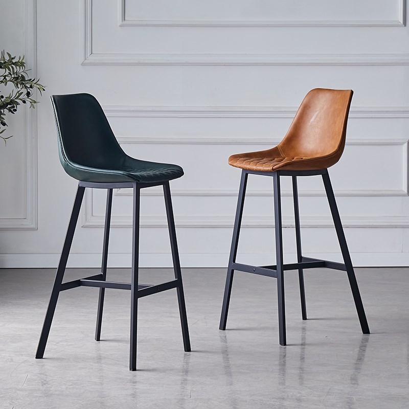 轻奢马鞍皮吧椅创意家用极简铁艺高脚椅吧凳简约咖啡厅洽谈吧台椅