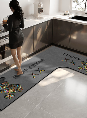 优选L形高级感厨房地垫硅藻泥吸水吸油防滑可擦免洗防油耐脏好打