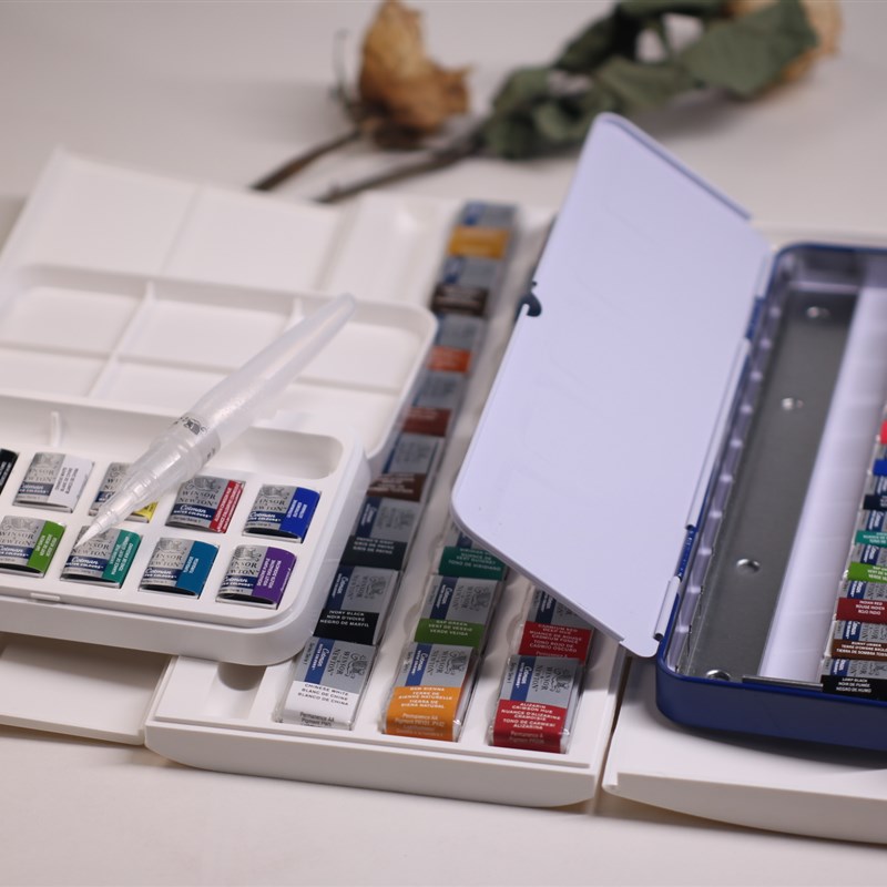 优选温莎牛顿歌文12色24固体水彩颜料套装固体水彩块状写生便携迷