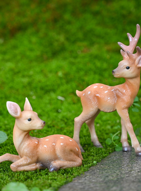 优选仿真梅花鹿微景观动物摆件桌面客厅盆景装饰品树脂小鹿工艺品