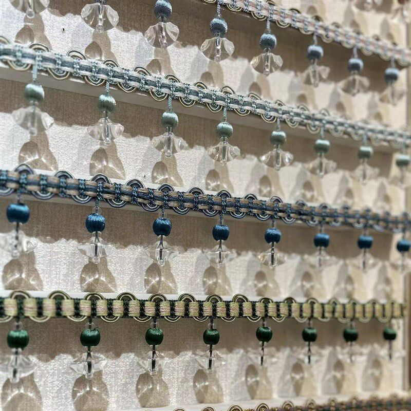 优选法式钉珠水晶流苏花边辅料 欧式窗帘侧边装饰桌旗珠子织带挂