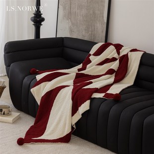 优选圣诞毛毯红色几何半边绒毯加厚毯子沙发毯喜庆婚庆装饰毯床搭