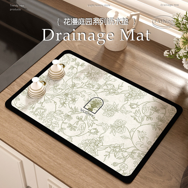 优选法式花卉厨房沥水垫台面吸水茶垫高级复古碗盘隔热餐垫咖啡机