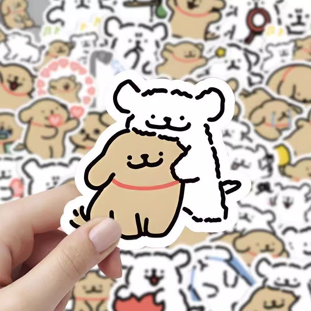 马尔济斯卡通可爱线条表情小狗手账贴纸手机装饰diy贴画防水标签