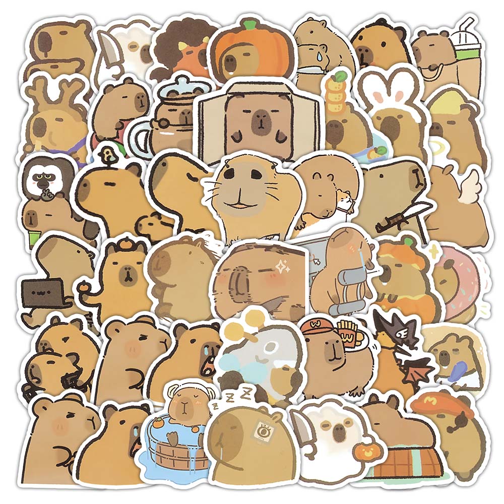 126张卡皮巴拉水豚贴纸卡通可爱小图案装饰手账行李箱水杯防水diy
