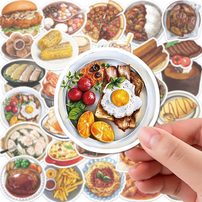 126张ins风味小吃美食贴纸可爱卡通甜点饮料手账素材装饰贴画防水