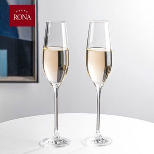 酒店家用高脚杯气泡酒杯甜酒杯 RONA捷克进口水晶玻璃笛形香槟杯