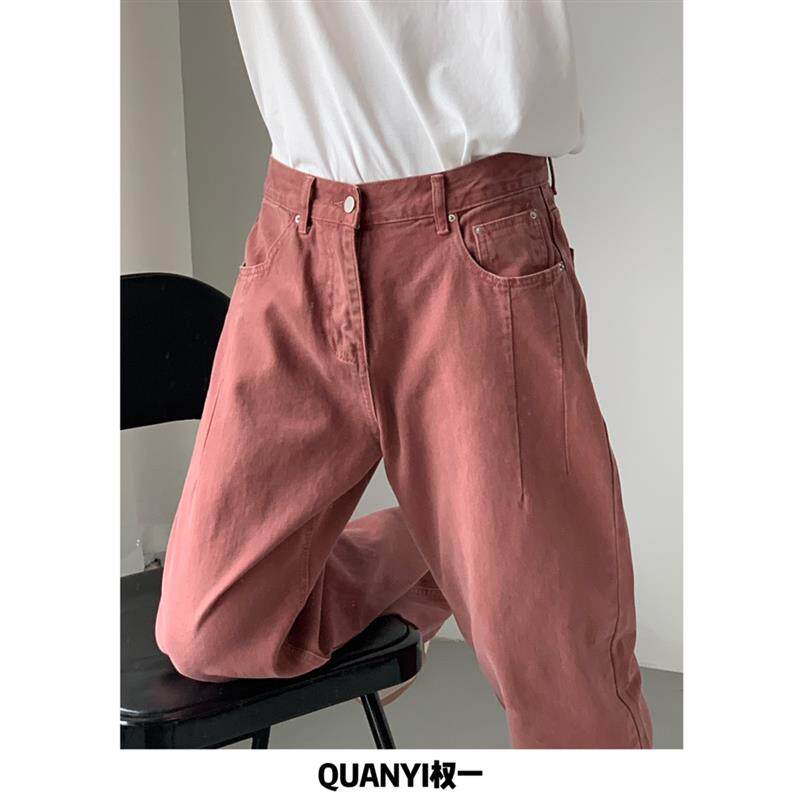 韩版小众设计感水洗复古牛仔裤男韩版宽松高腰直筒显瘦ins阔腿裤