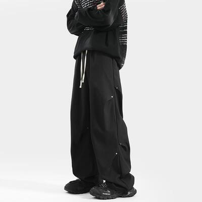 BLRY美式裤子男秋冬季加绒加厚高街潮牌冲锋裤设计感宽松直筒长裤