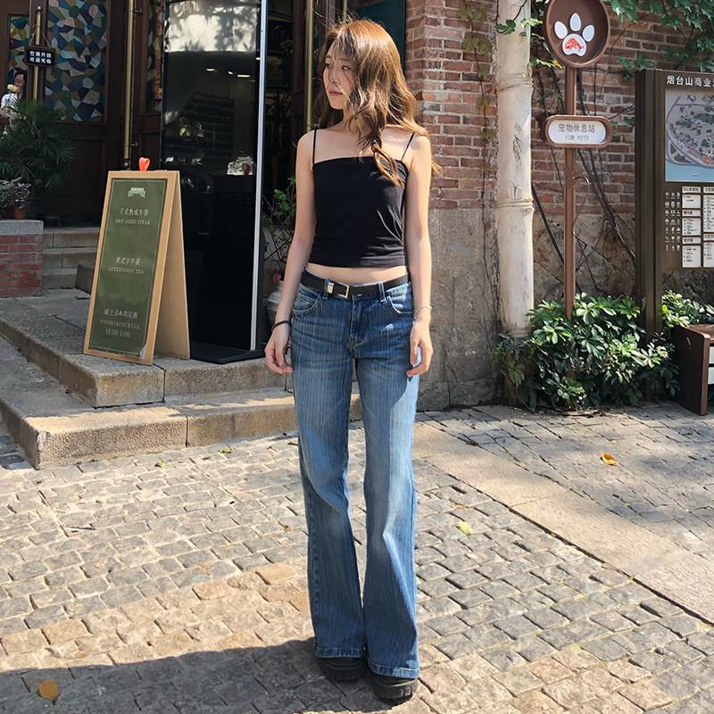 MY FAERIE重磅竹节纹海盐~复古微喇牛仔裤女2025小个子低腰喇叭裤图片