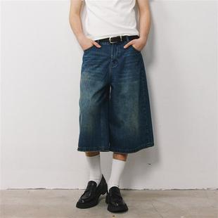 DIMC复古洗水牛仔七分裤 夏季新款低腰宽松直筒男女休闲中裤