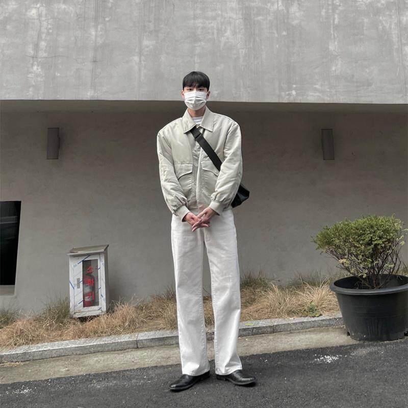 秋季纯白色宽松直筒牛仔裤垂坠感水洗复古加长男简约修身长裤港风