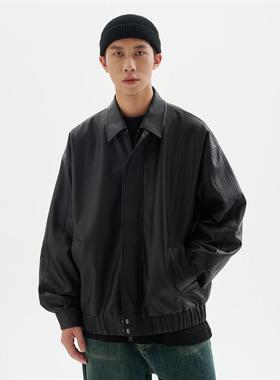 BUTTBILL 日系复古皮衣男情侣宽松机车短款教练飞行夹克廓形外套