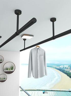 不锈钢固定式晾衣杆阳台顶装固定晾衣架黑白色管子单杆晾衣杆挂衣